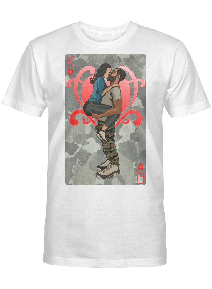 Shirt for black couple playing card heart king and queen tshirt Valentine's day gift