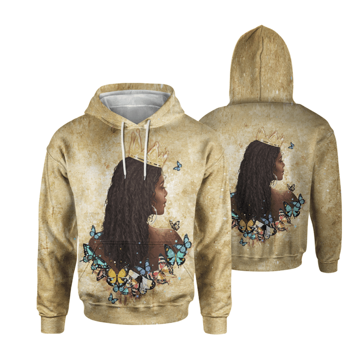 Black queen butterfly art all over print shirt 3d hoodie for black girl butterfly