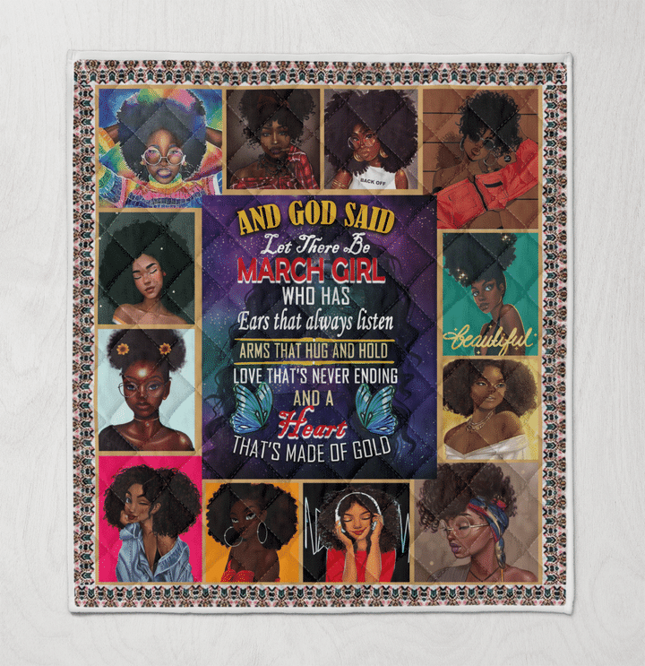 Birthday quilt for black girl art quilt for march girl quilt for black women