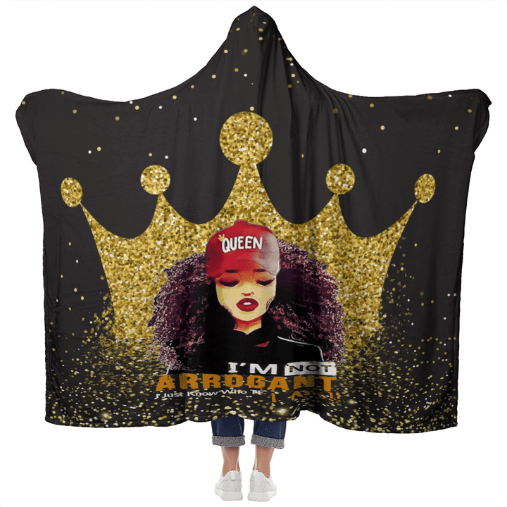 Hooded blanket for black girl crown art hooded blanket i'm not arrogant i just know who i am
