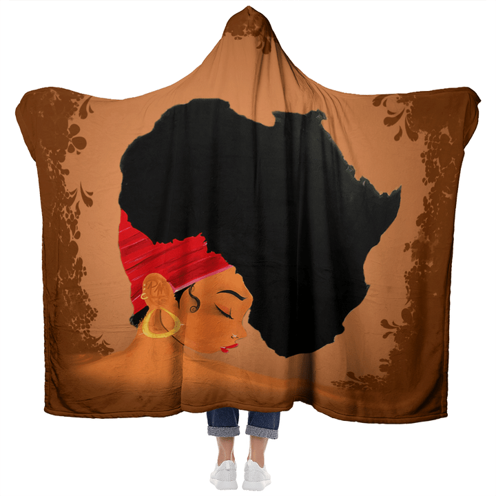 Afro girl art hooded blanket for black girl hooded blanket