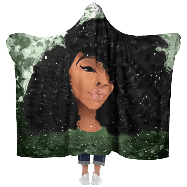 Black curls art hooded blanket for black girl afro curly girl hooded blanket