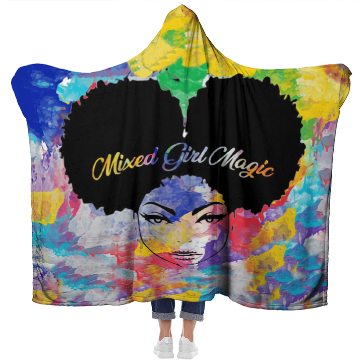 Black girl colorful art hooded blanket for black girl mixed girl magic