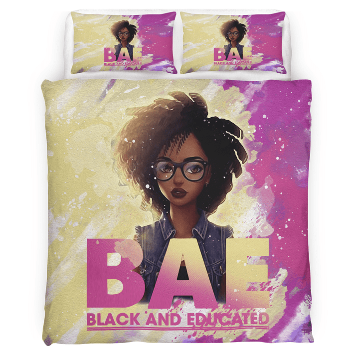 African girl bedding set all over print black girls afro black and educated BAE bedding set