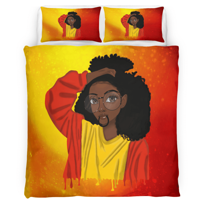 African woman bedding set all over print cute black girl curly hairstyle bedding set