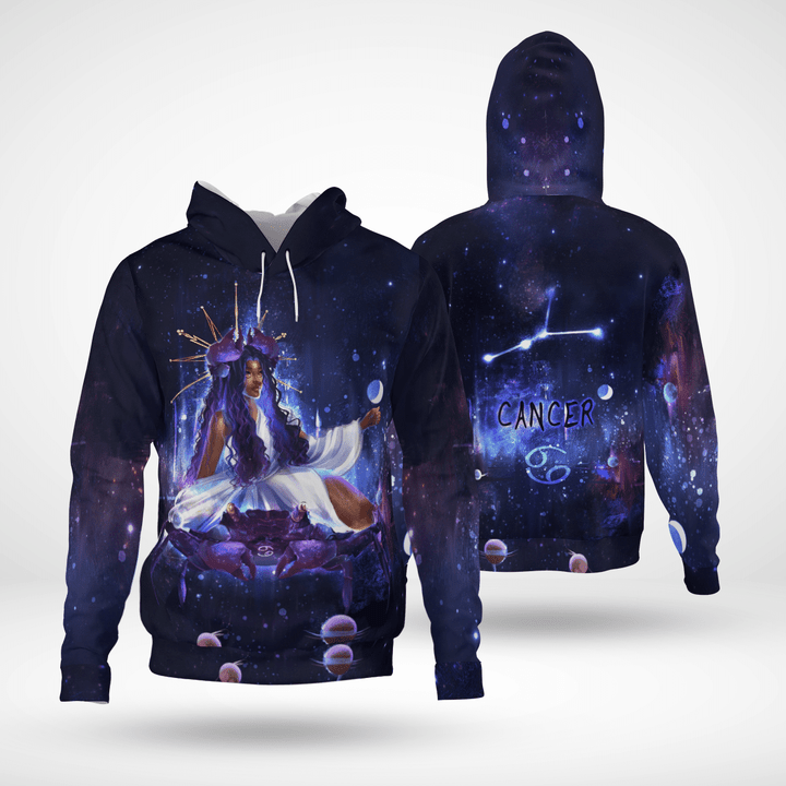 Zodiac cancer girl all over print shirt 3d hoodie for black queen cancer clothing
