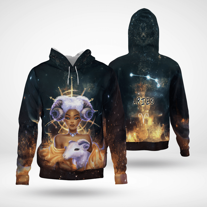 Zodiac aries girl all over print shirt 3d hoodie for black queen aries clothing