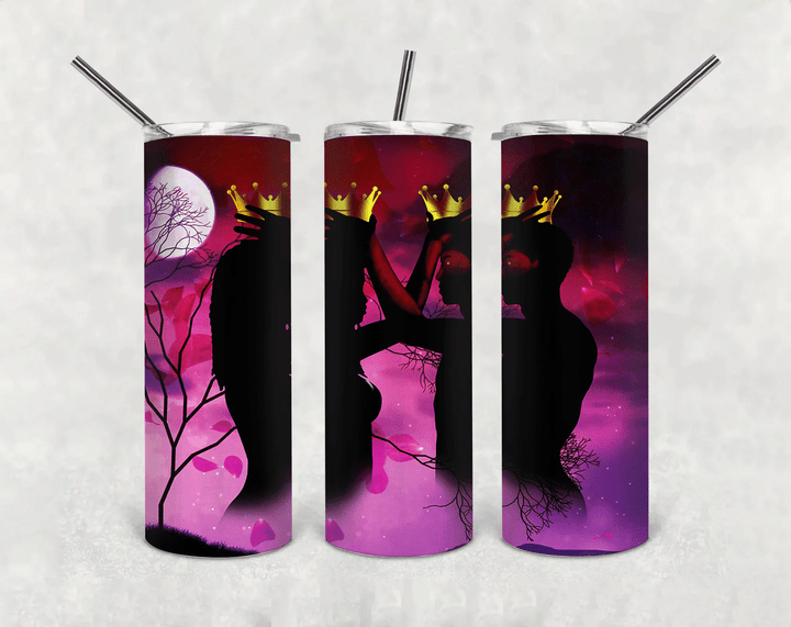 King and queen tumbler for black couple in night under the moon tumbler for valentine's day Valentine's day gift
