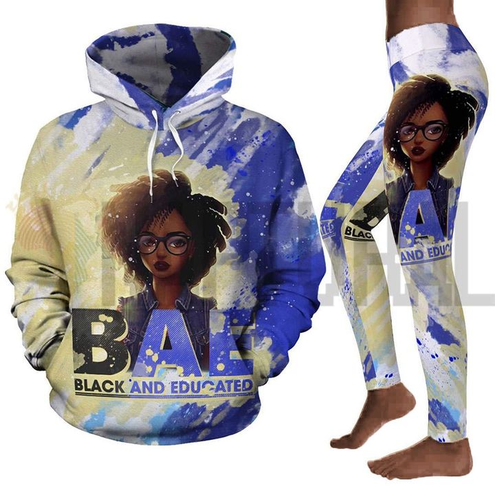 Black and educate BAE all over print shirt 3d hoodie black girl legging set