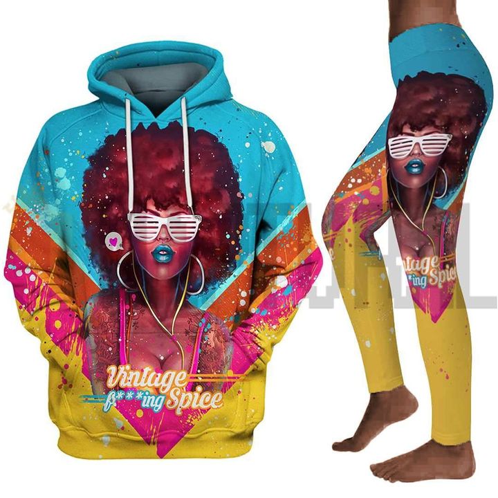 Black girl vintage art all over print shirt 3d hoodie for afro girl legging set