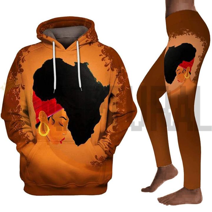 African women art all over print shirt 3d hoodie afro natural hair legging set