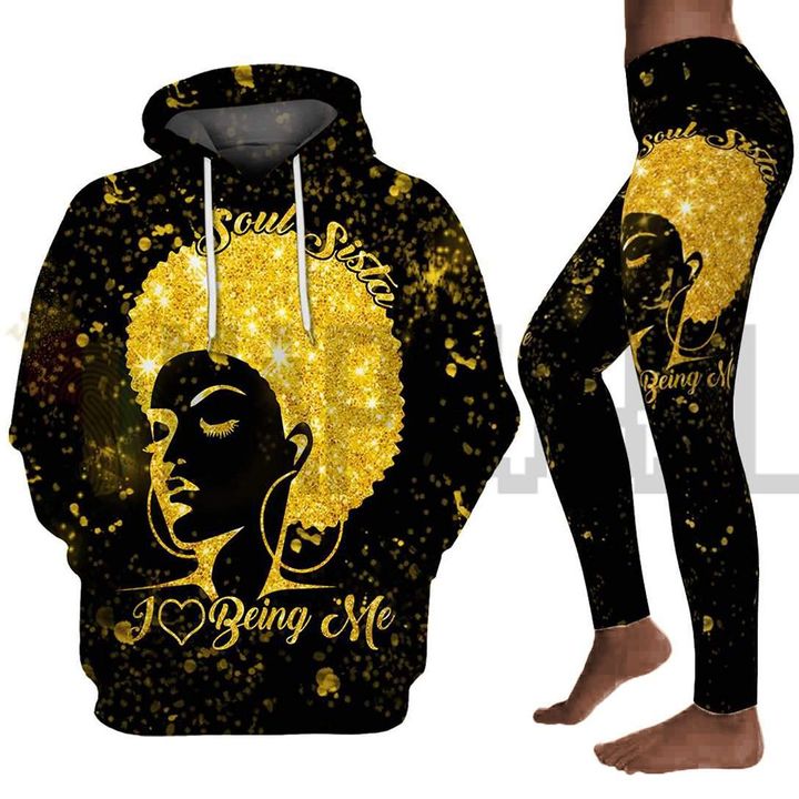 Soul sista i love being me art all over print shirt 3d hoodie black women art legging set