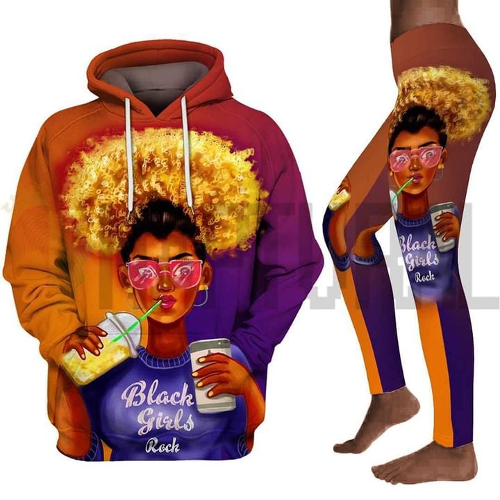 Black girls rock art all over print shirt 3d hoodie black girl art legging set