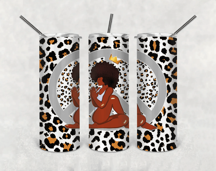 Afro queen tumbler for black girl yoga art style leo pattern tumbler for black women yoga