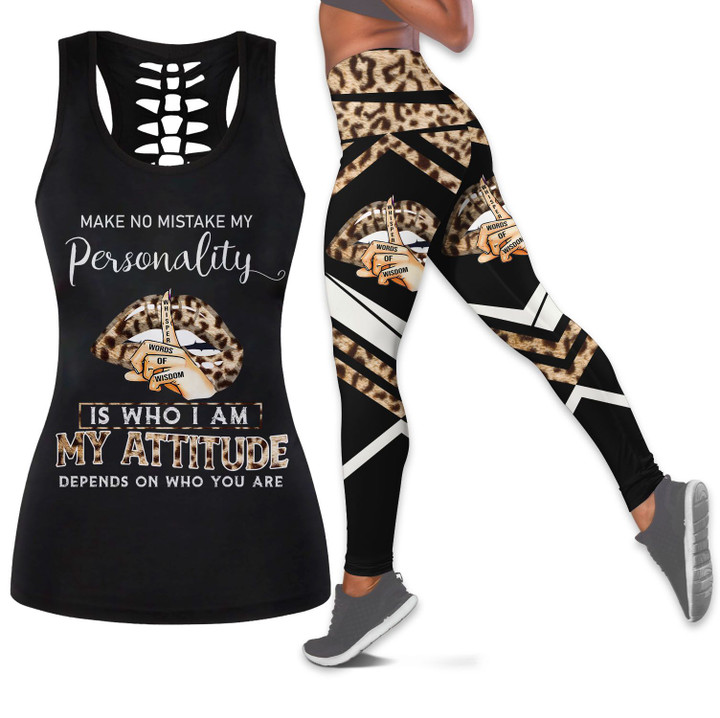 Hollow tank top legging for girl black girl my attitude depends on who you are all over print 3D legging set