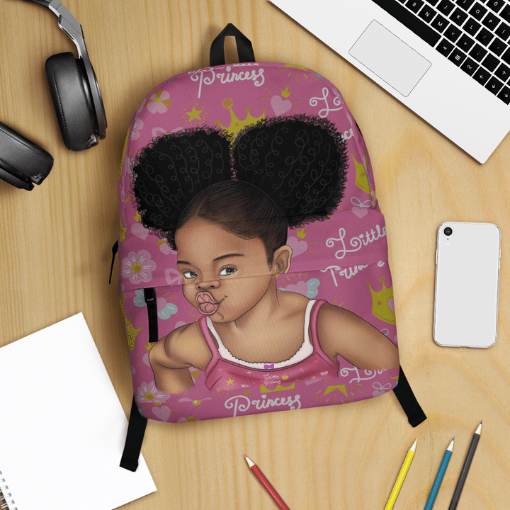 Black princess backpack back to school backpack for black girl bun hair bookbag