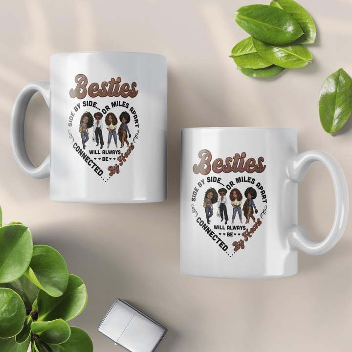 Besties mug for sister friends mugs side by side ormiles apart bestie will always be connected by heart mugs