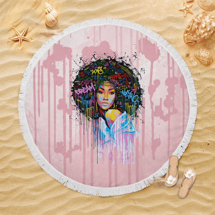 Beach towel african woman all over print beach towel for black woman afro colorful