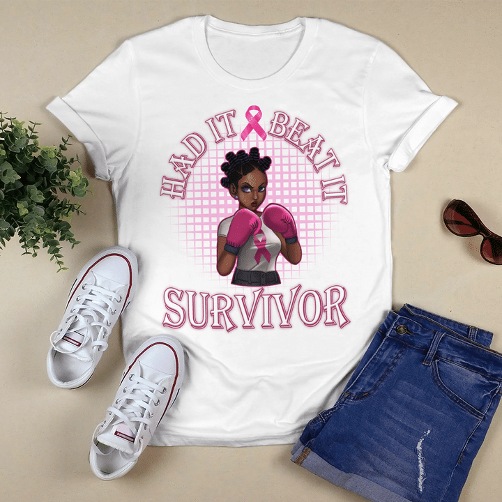 Breast cancer awareness tshirt for black girl is fighter shirts had it beat it survivor shirt