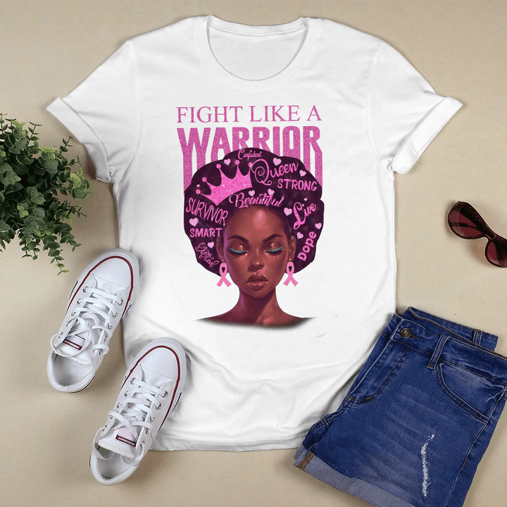 Breast cancer awareness tshirt for black girl is fighter like a warrior shirts