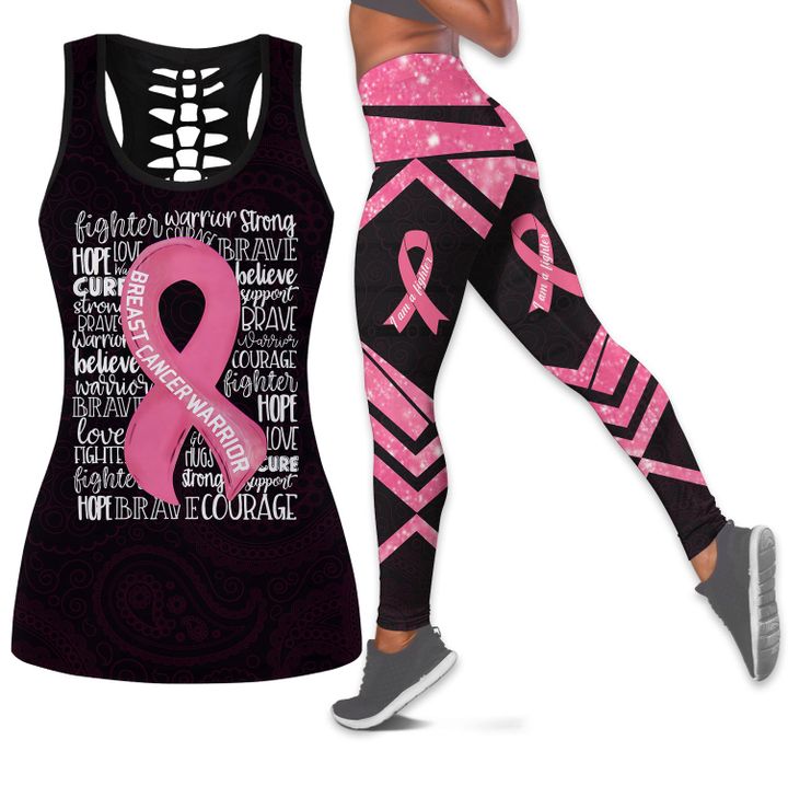 Black women Breast Cancer Awareness Hollow tank top legging for black girl cancer all over print 3D legging set