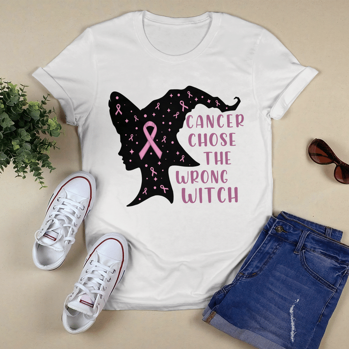 Breast cancer awareness tshirt for black woman shirt cancer chose the wrong witch shirt