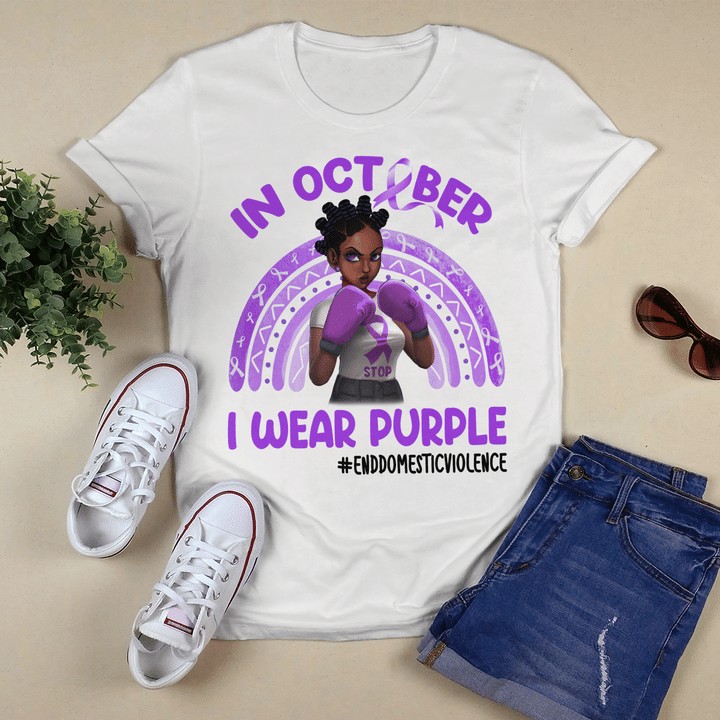 Domestic violence awareness tshirt black girl in october wear purple end domestic violence tshirt
