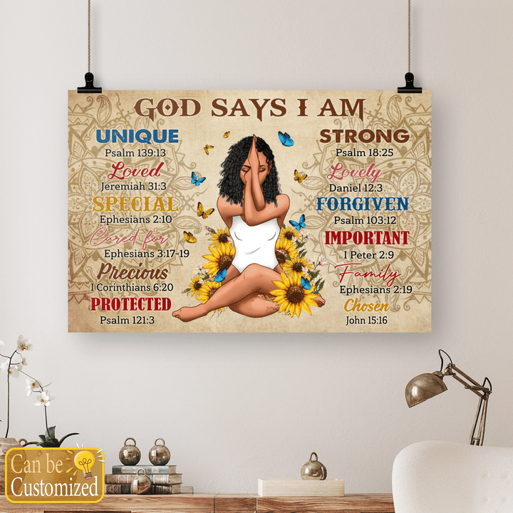 Personalized canvas poster black girl God says you are canvas poster canvas for African American girl poster canvas custom clipart