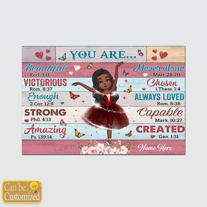 Personalized canvas poster black kid ballet girl you are beautiful canvas poster for little girl canvas custom name custom art