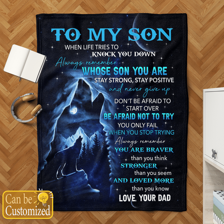 Personalized blanket to my son wolf blanket gift for son when life tries to knock you down blanket