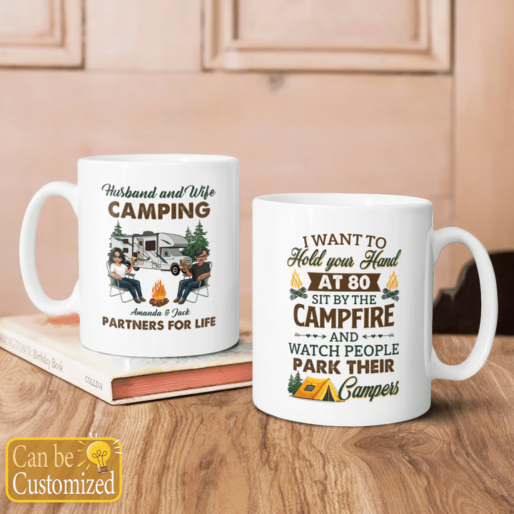 Personalized mug for loved camping lover husband & wife camping partners for life chibi couple Valentine's day gift Valentine coffee mug