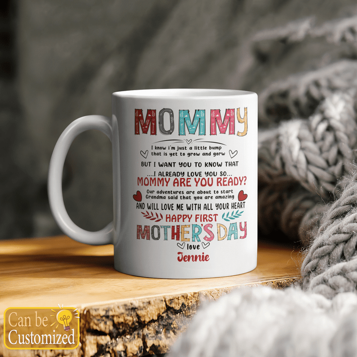 Personalized mug gifts for mom to my mom i know i'm just a little bump Valentine's day gift