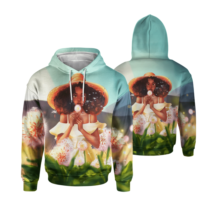 Black girl dandelion art all over print shirt 3d hoodie