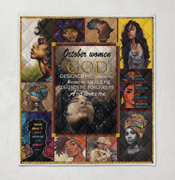 Birthday quilt for black girl art quilt for october women quilt for black women