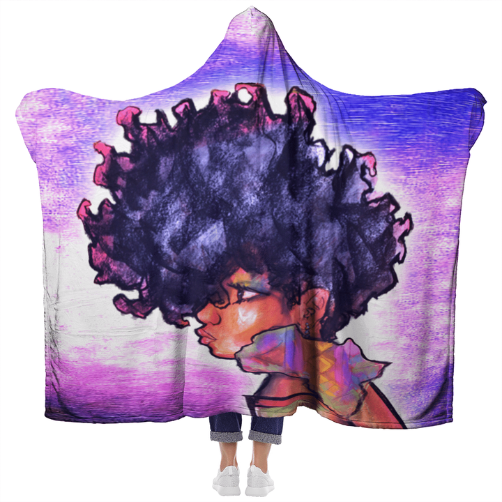 Afro girl art hooded blanket for black girl afro natural hair beautiful girl hooded blanket