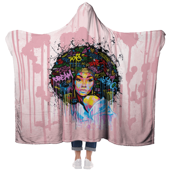 Hooded blanket for black girl afro colorful art hooded blanket for black women
