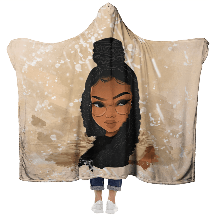 Black women hooded blanket for black girl afro locs and braids art hooded blanket for african american girl