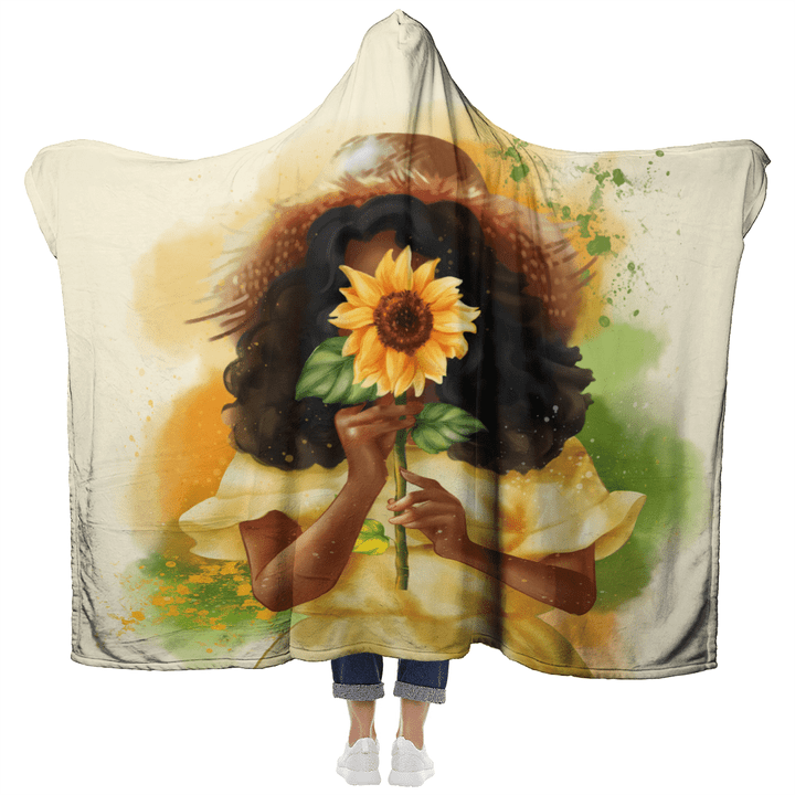 Sunflower girl art hooded blanket for black girl hooded blanket sunflower girl