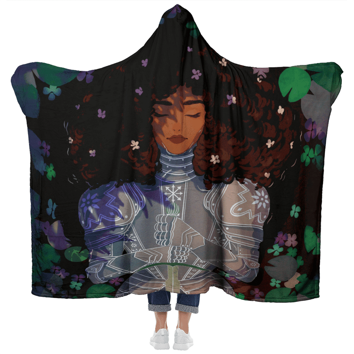 Black queen crown art hooded blanket for girl strong beauty afro lady knight