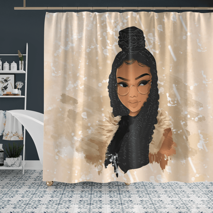 Black women shower curtain for black girl afro locs and braids art shower curtain for african american girl