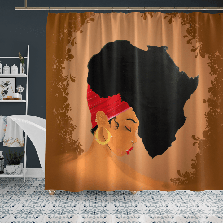 Afro girl art shower curtain for black girl shower curtain for african women