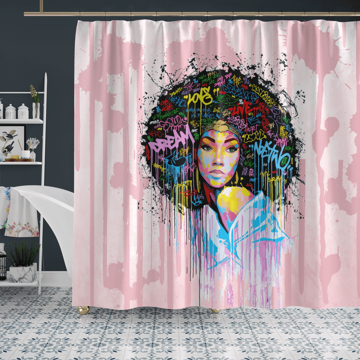 Shower curtain for black girl afro colorful art shower curtain for black women