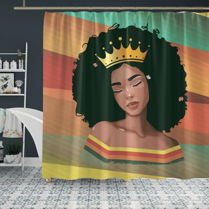 Shower curtain for black women crown art shower curtain afro girl