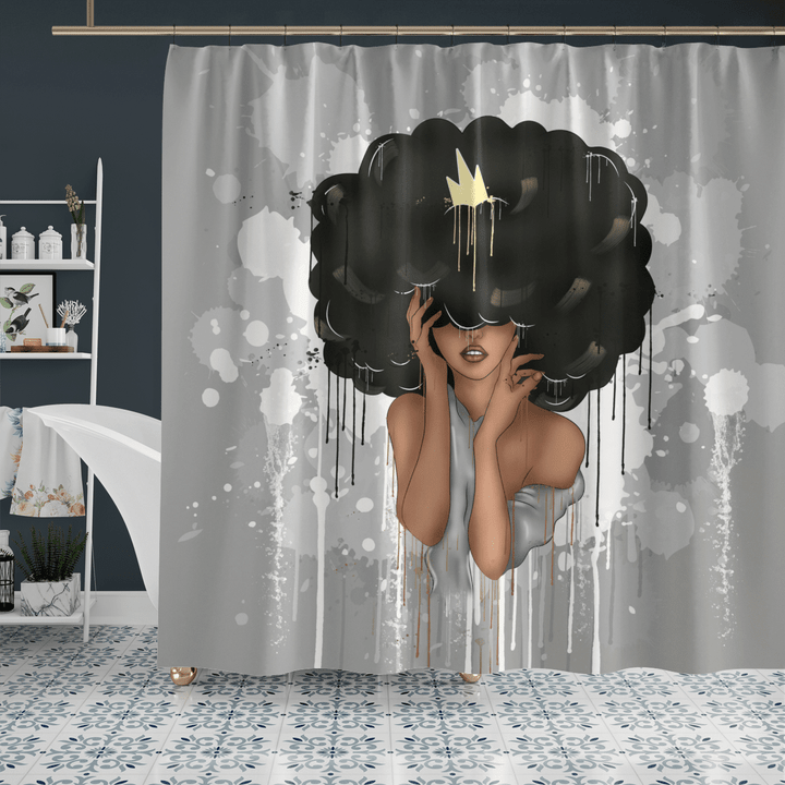 Black girl shower curtain for black women queen art shower curtain for african american girl