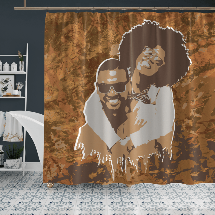 Black couple shower curtain for happy love black couple art shower curtain Valentine's day gift