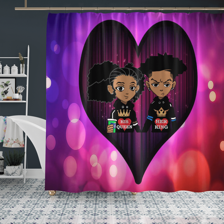 His queen her king shower curtain for black young couple art shower curtain Valentine's day gift