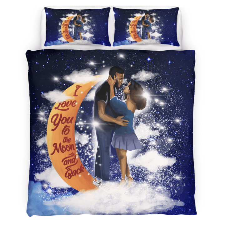 African couple bedding set all over print black couple i love you to the moon and back bedding set Valentine's day gift