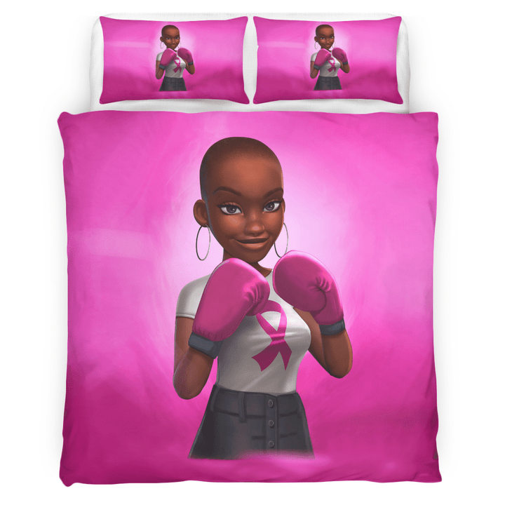 Bedding set breast cancer awareness all over print black girl fighter bedding set