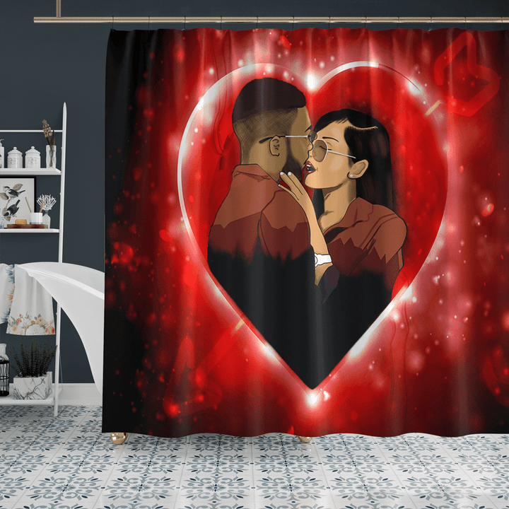 Black couple shower curtain for black couple lover deep love art shower curtain Valentine's day gift