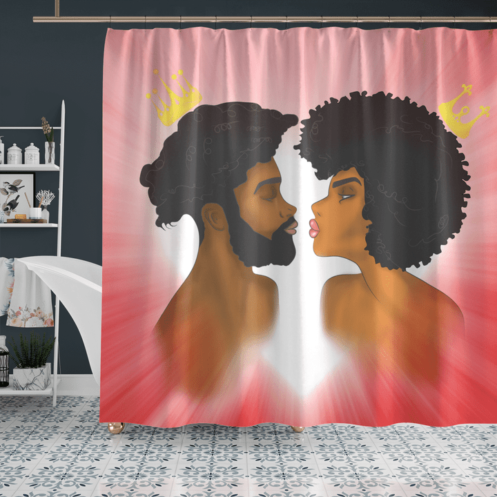 King and queen shower curtain for black couple art shower curtain Valentine's day gift